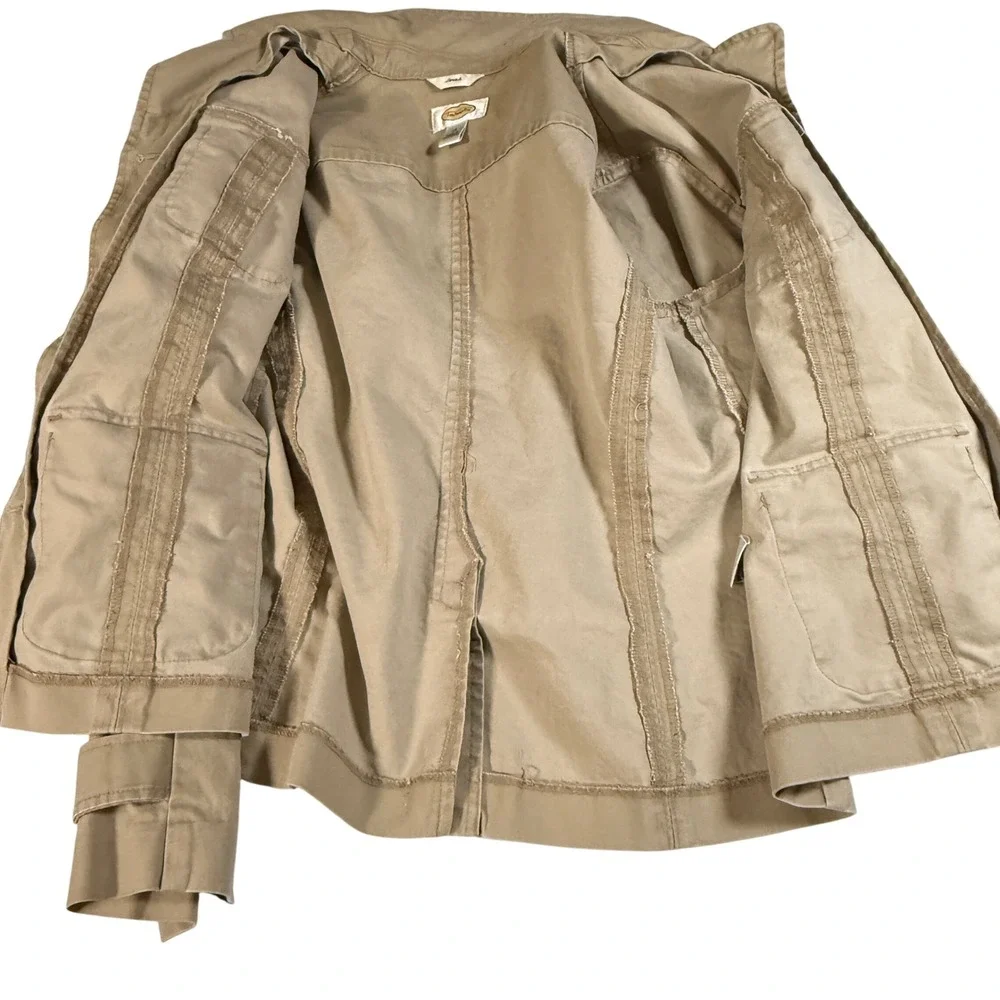 Talbots Stretch Utility‎ Jacket Khaki Beige Cotton Twill Cargo Coat Women's 12